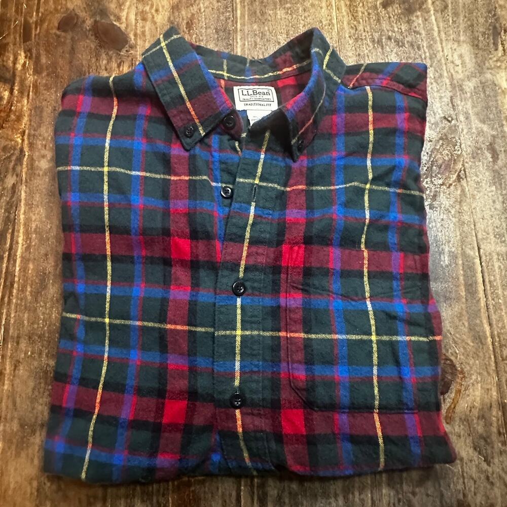 Men's LL Bean 100% Cotton Plaid Flannel Shirt sz L - Picture 6 of 8